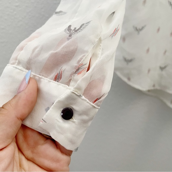 MNG Mango Casual thunderbird printed sheer button down shirt size medium - Picture 5 of 5